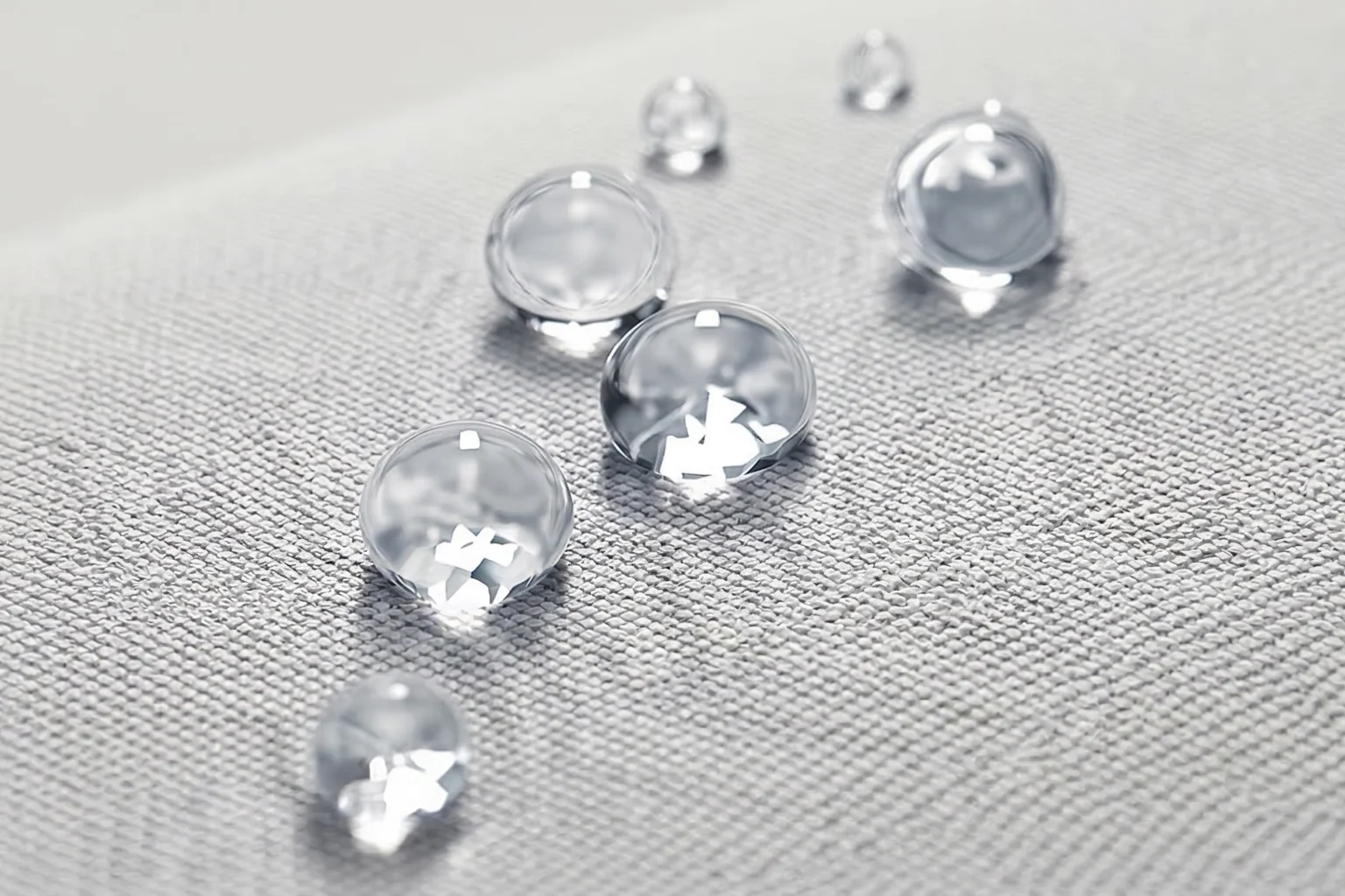 撥水剤が液体の表面張力より小さいことから液体が玉状になったところ